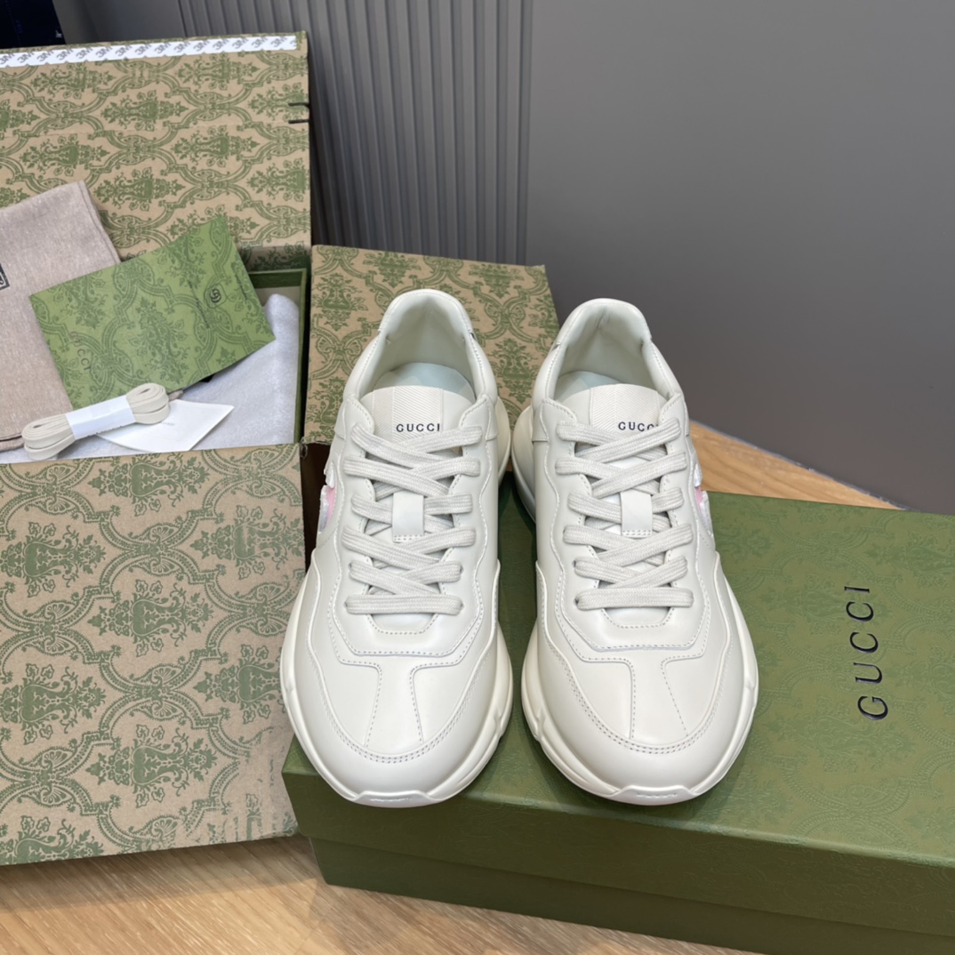 GUCCI 老爹鞋 白色 皮革 系带 厚底
