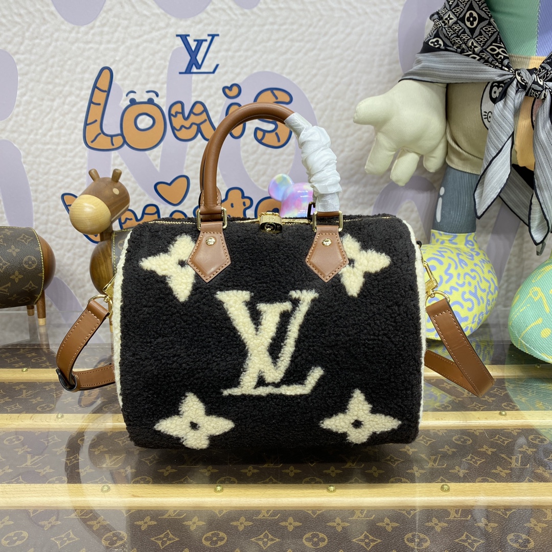 Louis Vuitton LV Speedy Bags Handbags Black Brown Printing Cowhide Fabric Wool M55422