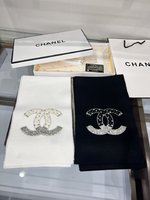 Top Grade Chanel Scarf White Cashmere