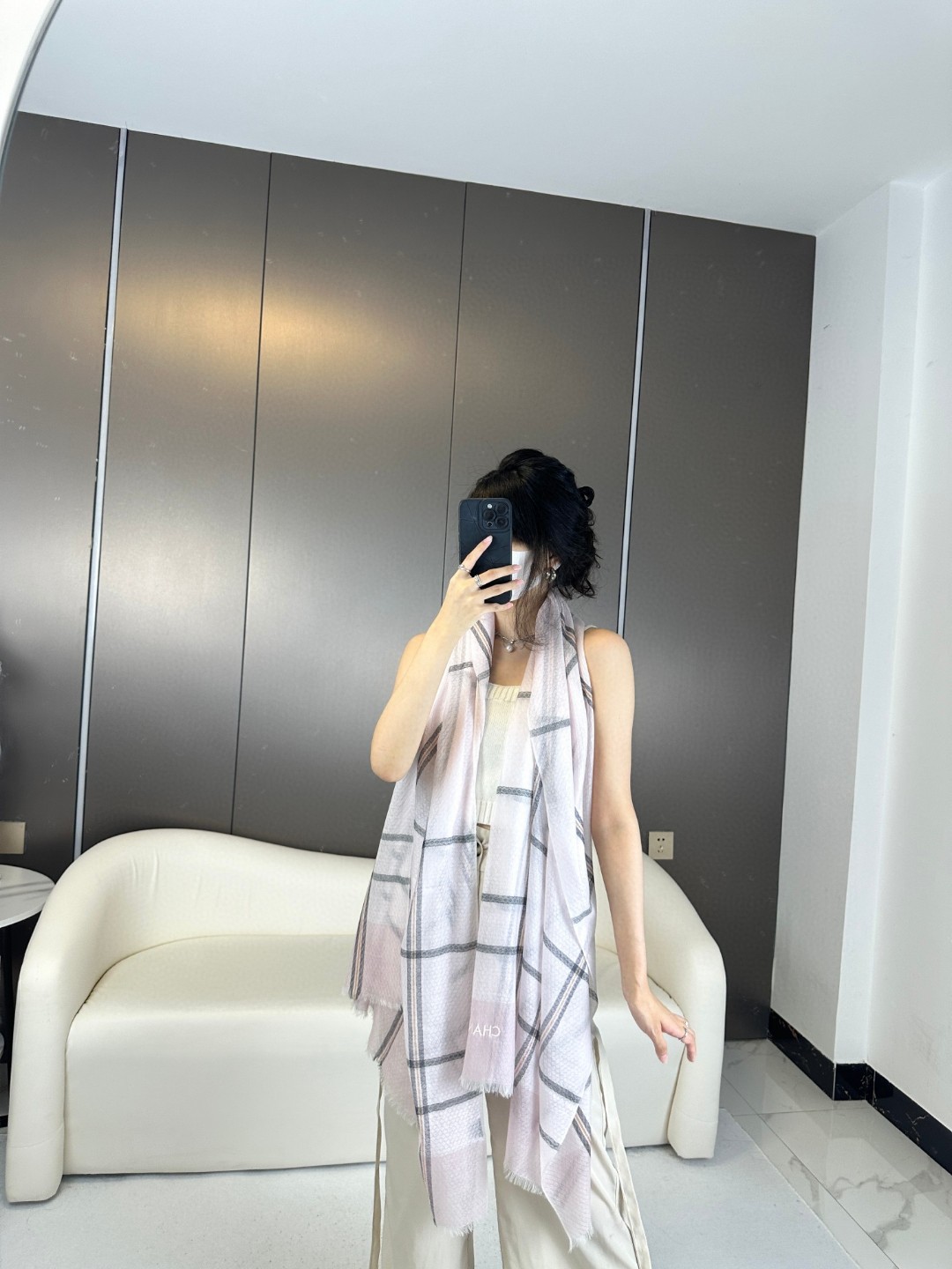 CHANEL 【字母标志】格子羊绒围巾