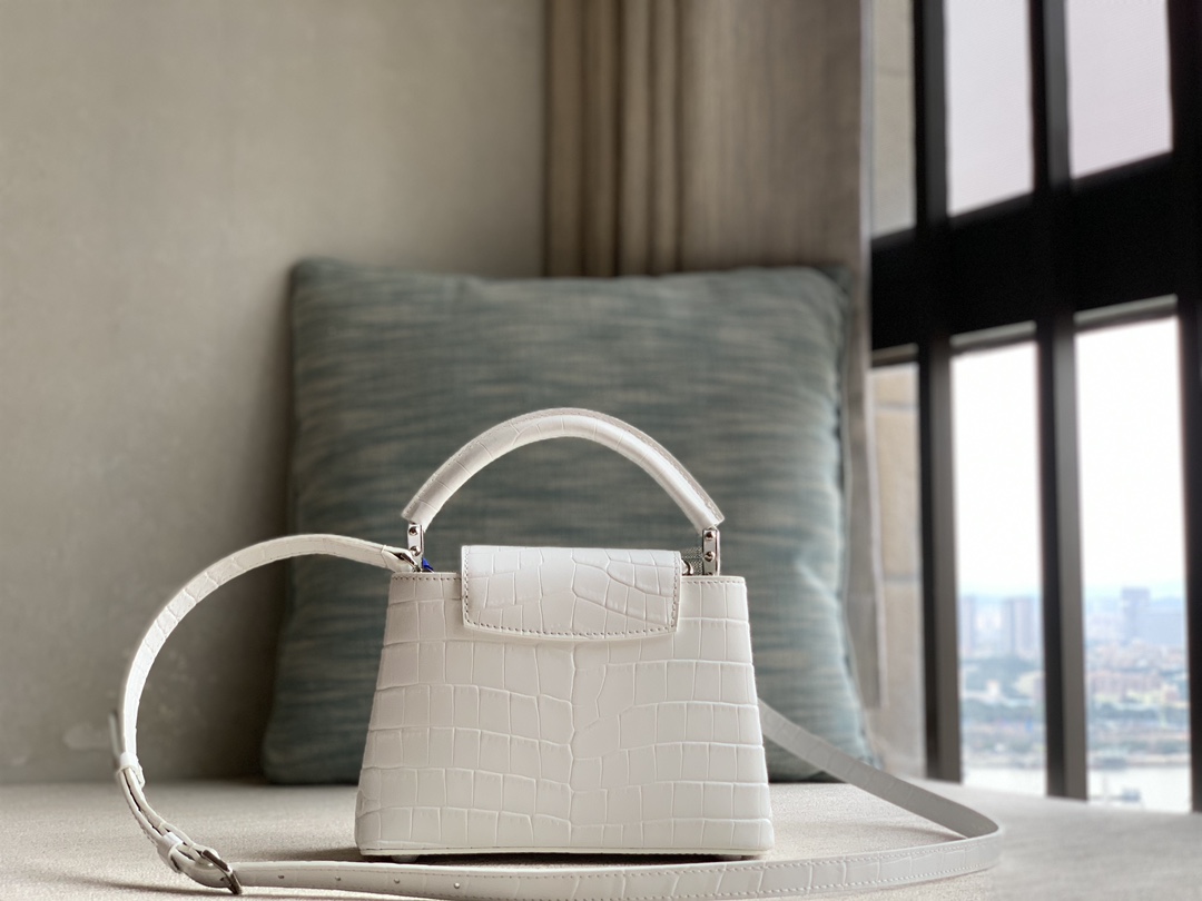 Louis Vuitton Lv premium quality original leather official N93429 white crocodile pattern cowhide silver buckle