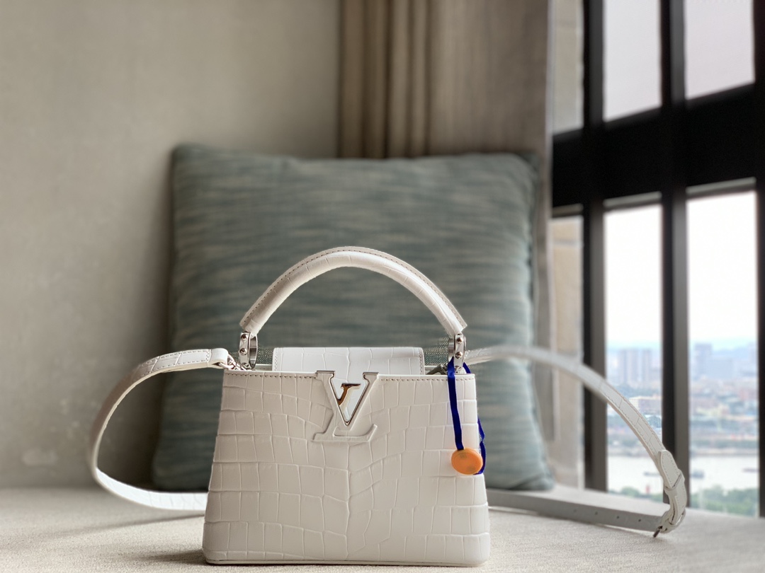 Louis Vuitton Lv premium quality original leather official N93429 white crocodile pattern cowhide silver buckle