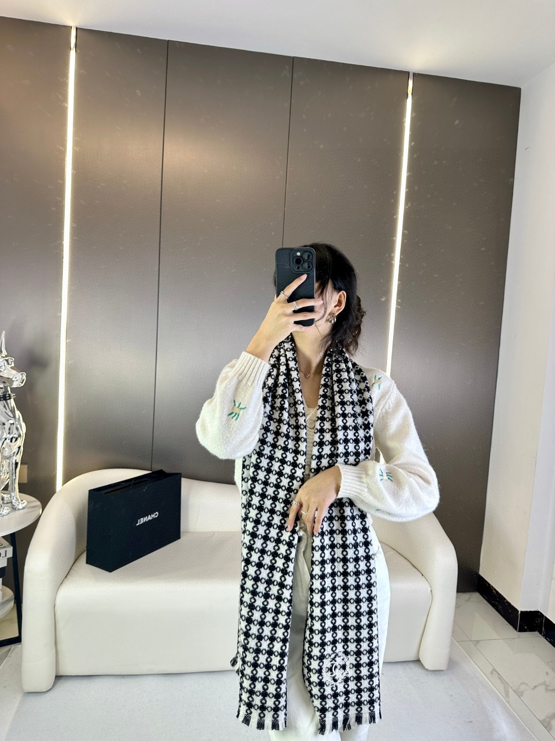 CHANEL 2023香奈儿新款 山羊绒千鸟格围巾