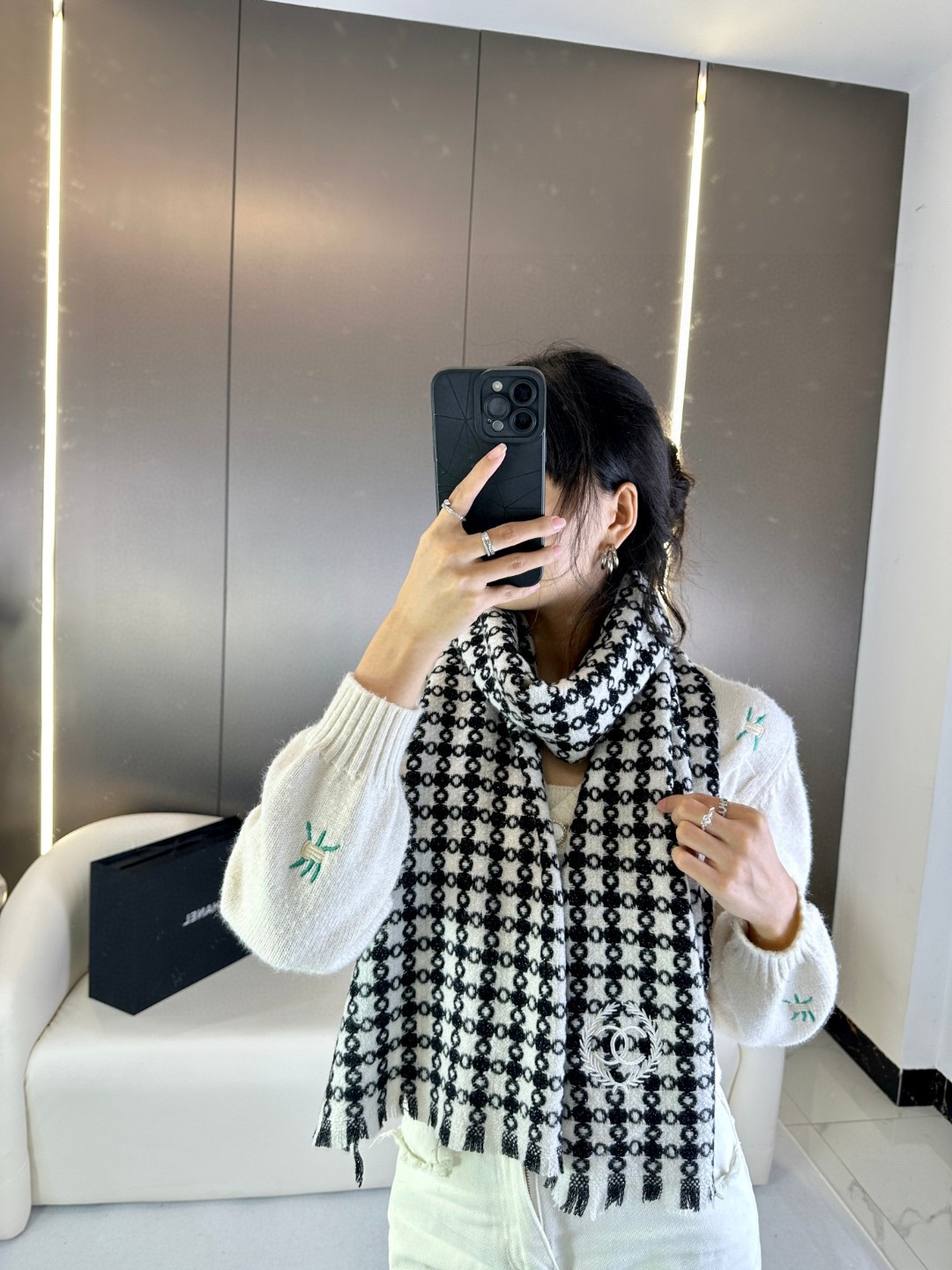CHANEL 2023香奈儿新款 山羊绒千鸟格围巾