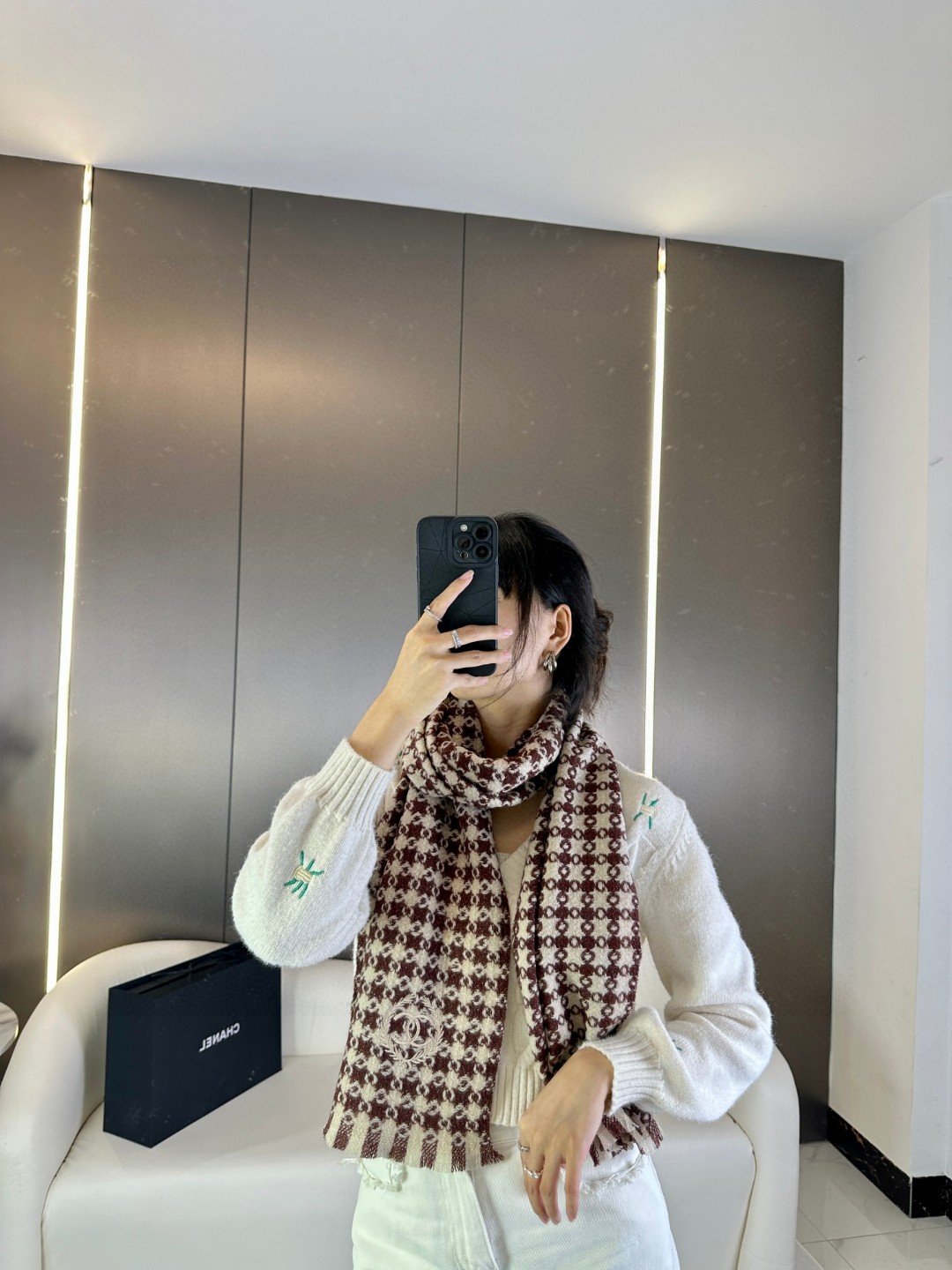 CHANEL 2023香奈儿新款 山羊绒千鸟格围巾
