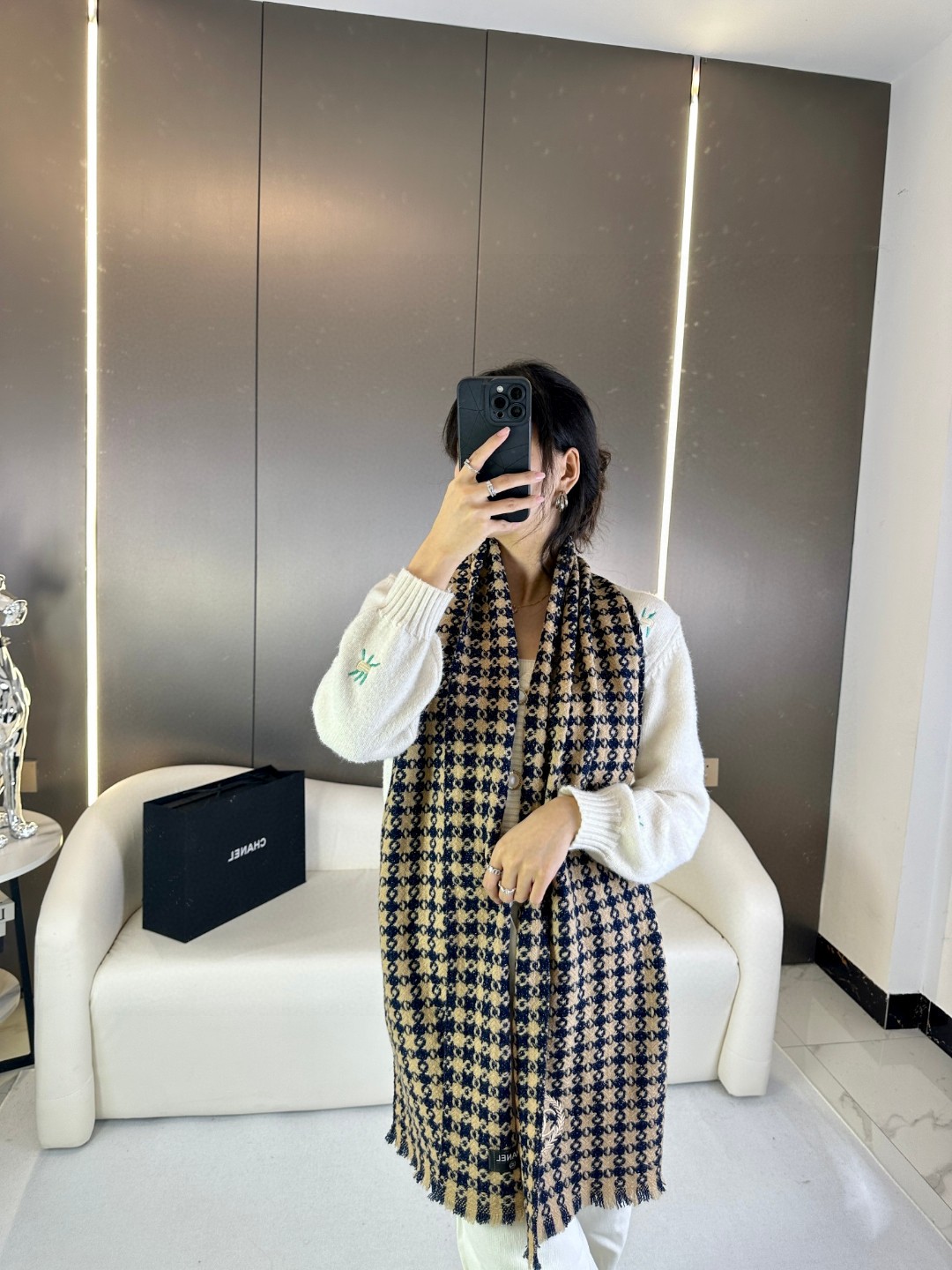 CHANEL 2023香奈儿新款 山羊绒千鸟格围巾
