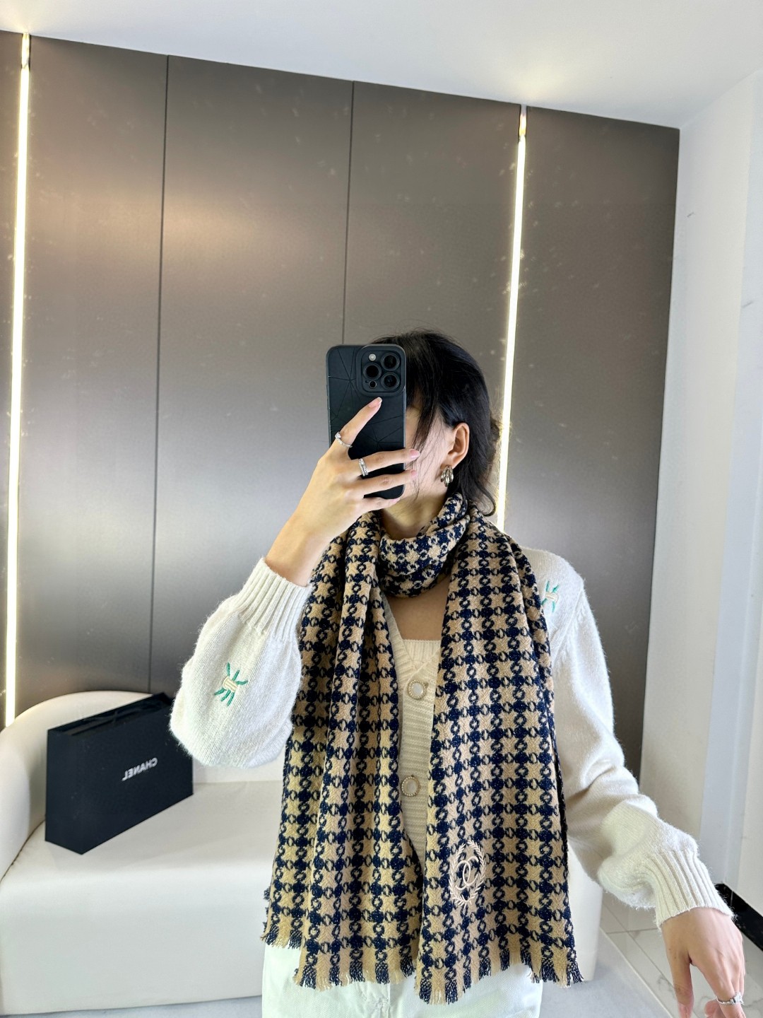 CHANEL 2023香奈儿新款 山羊绒千鸟格围巾