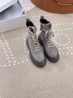 Brunello Cucinelli Short Boots Beige Grey Khaki Women Chamois Rubber Sheepskin Casual HD00480