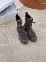 Brunello Cucinelli Short Boots Beige Grey Khaki Women Chamois Rubber Sheepskin Casual HD00480