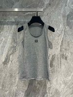 Loewe Clothing Tank Tops&Camis Grey Embroidery Cotton Stretch Casual