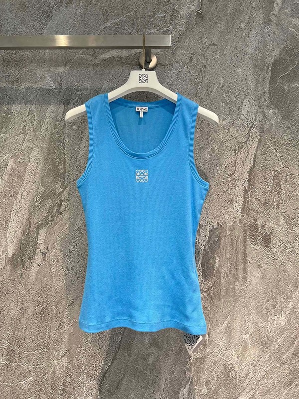Loewe Clothing Tank Tops&Camis Blue White Embroidery Cotton Stretch Casual