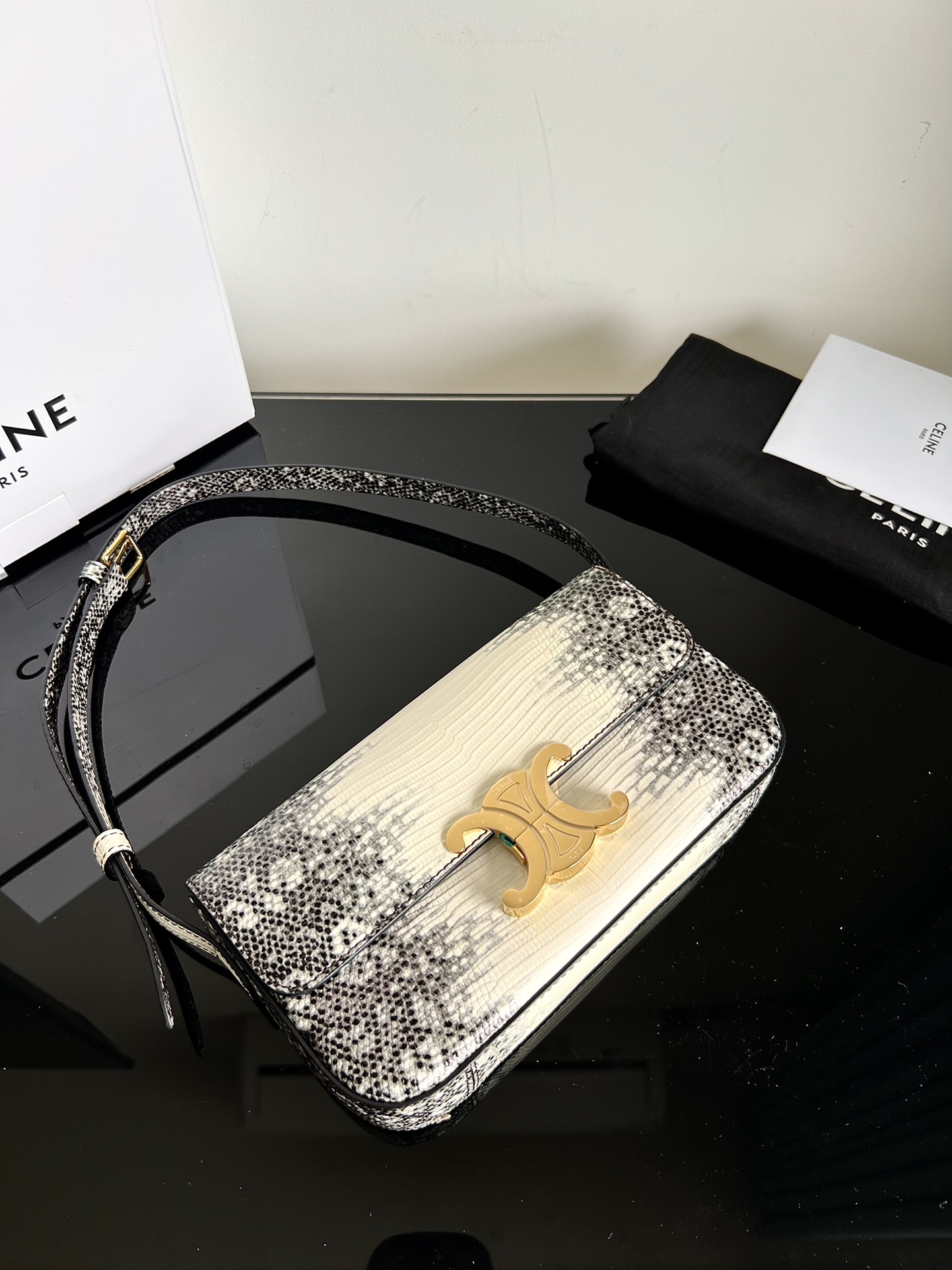 High-end rare item Celine Arc de Triomphe box armpit lizard pattern (imported cowhide pressed lizard pattern) with special grade all-steel hardwa