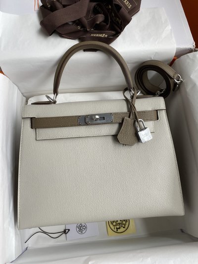 Buying Replica Hermes Kelly Shop Handbags Crossbody & Shoulder Bags Elephant Grey Silver Hardware Goat Skin Sheepskin