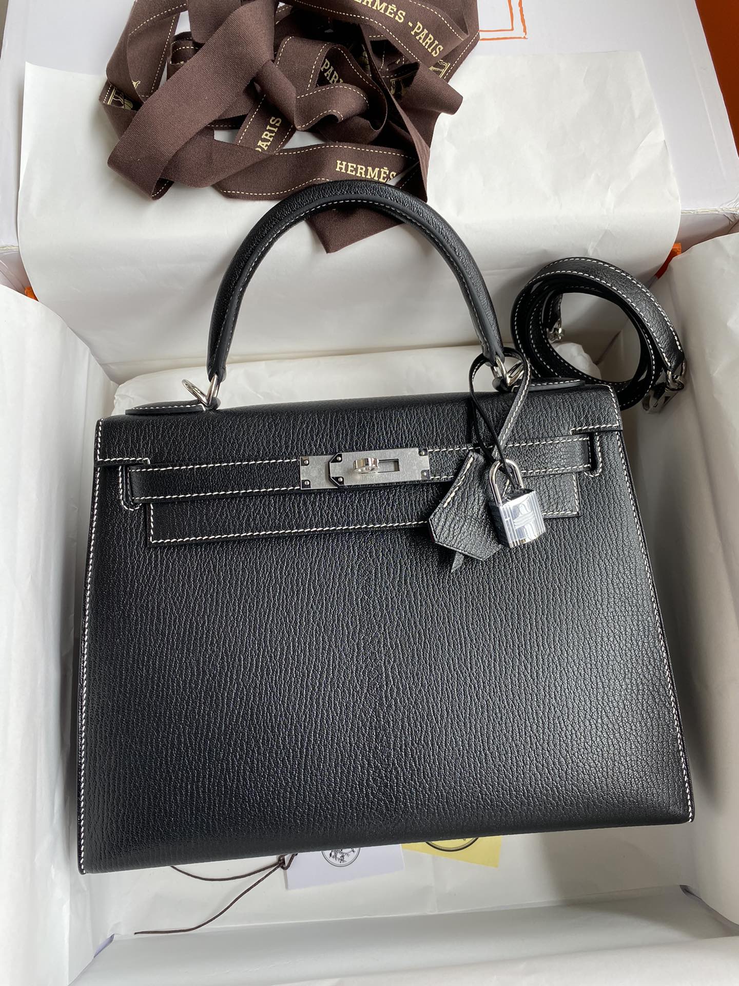 Hermes Kelly Handbags Crossbody & Shoulder Bags Black Red Silver Hardware Goat Skin Sheepskin