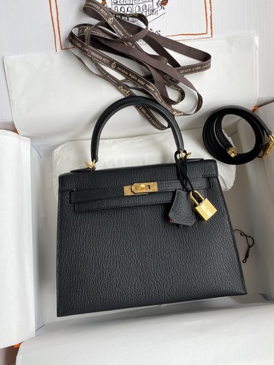 Perfect Hermes Kelly Fake Handbags Crossbody & Shoulder Bags Black Red Gold Hardware Goat Skin Sheepskin