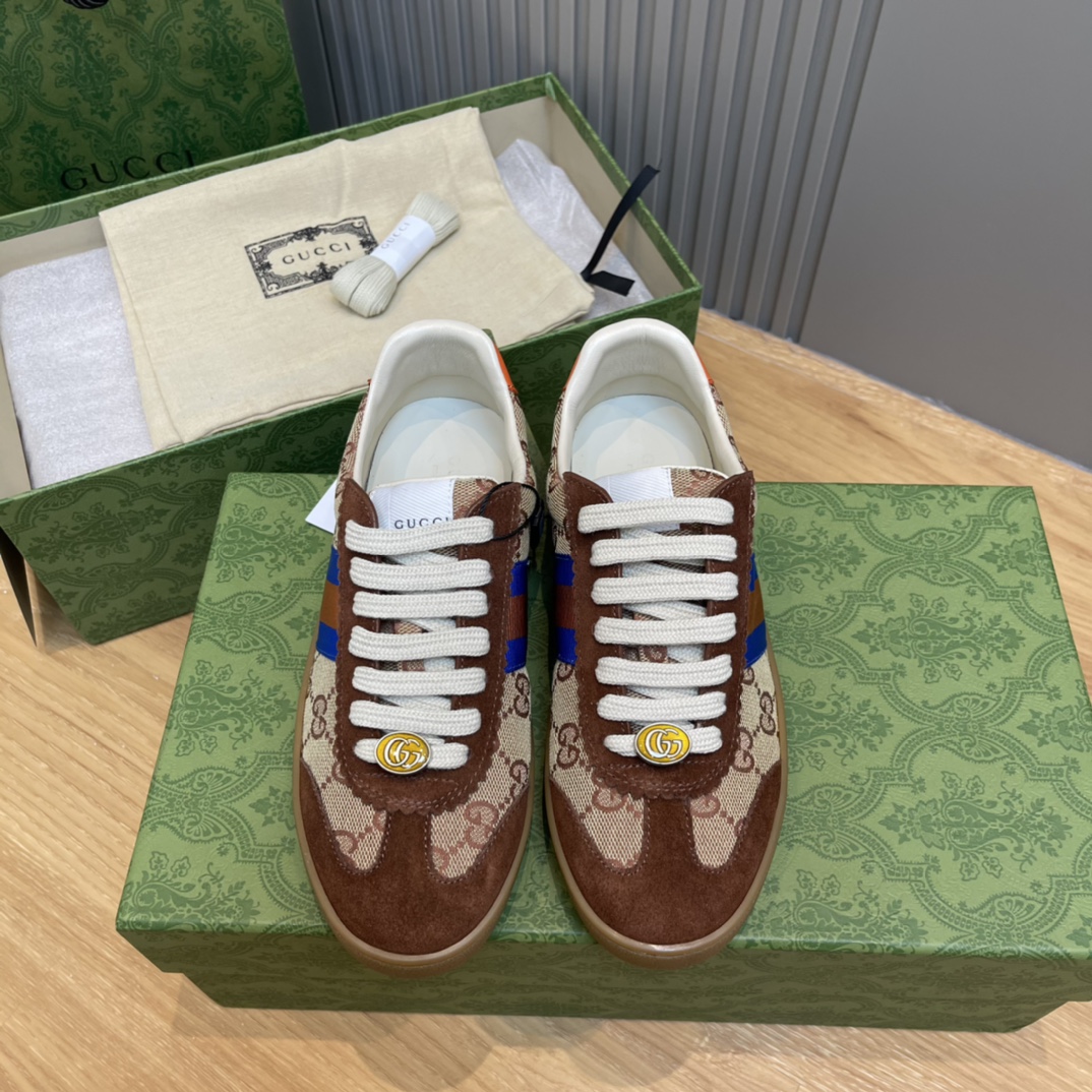GUCCI sneakers d'entraînement cuir cuir velours basse rétro