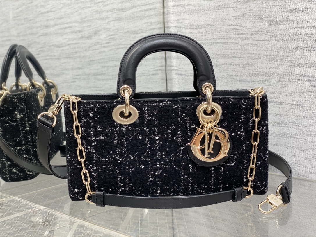 DIOR Lady Dior грубае палатно гарызантальная версія тры аддзяленні праз плячо ў руцэ