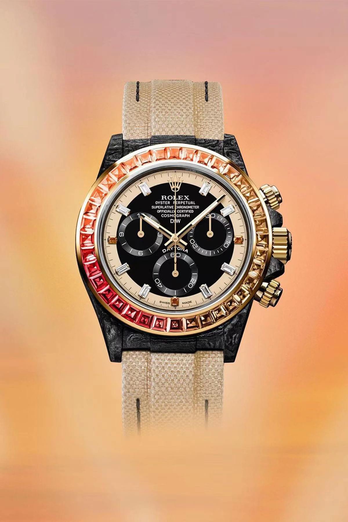 Rolex Daytona Montre Noir Or Les roses Rose Jaune Nylon