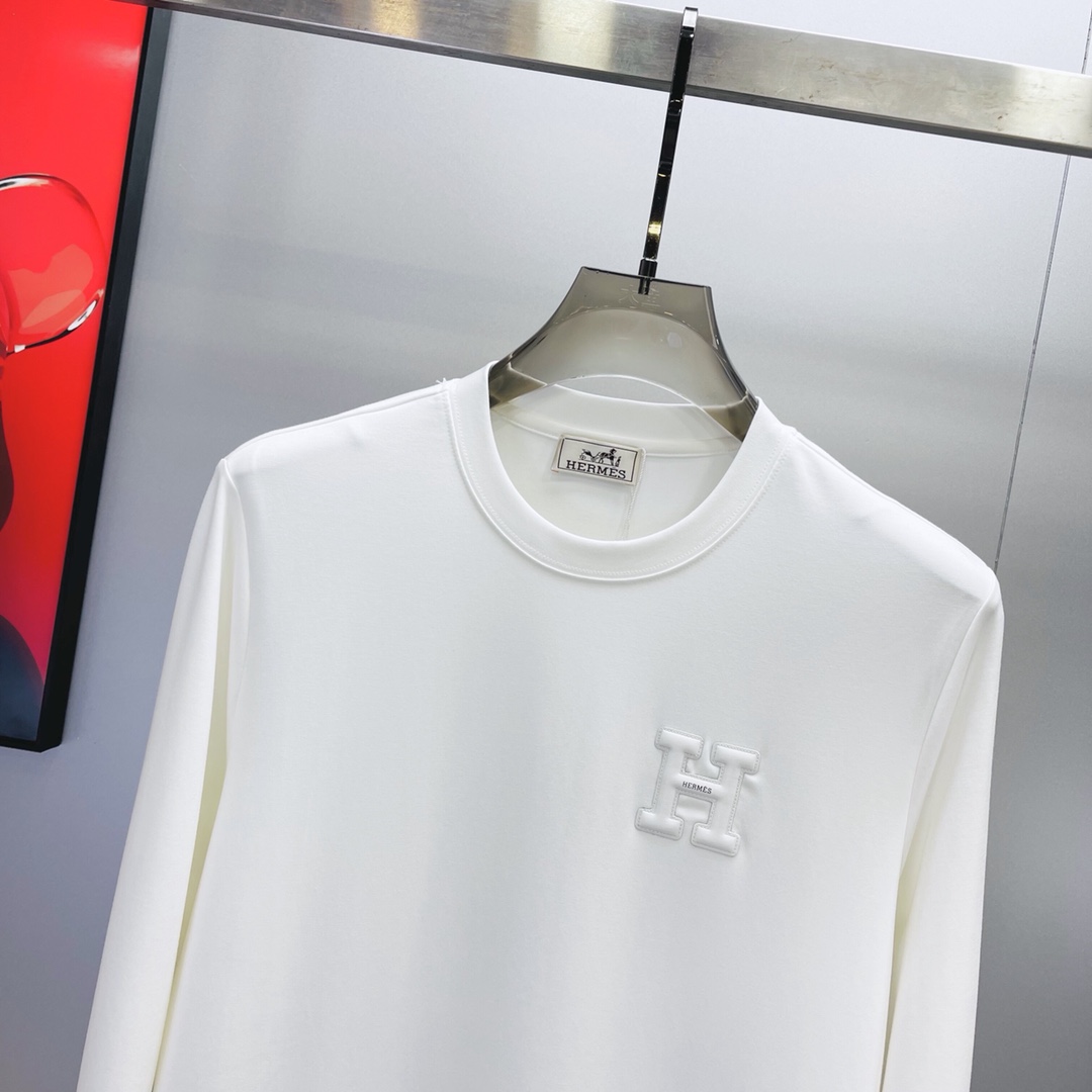 Zenium White Herme’s Long-Sleeve T-Shirt: Classic, Clean, and Customized Style - 图片 2