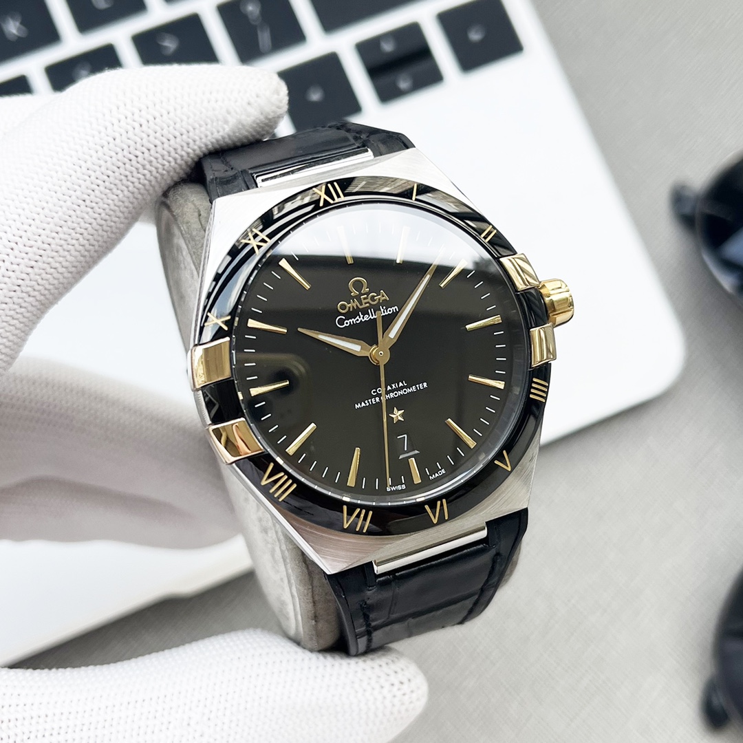 Omega Constellation Herenhorloge - Zwart en Goud, Automatisch, 41mm