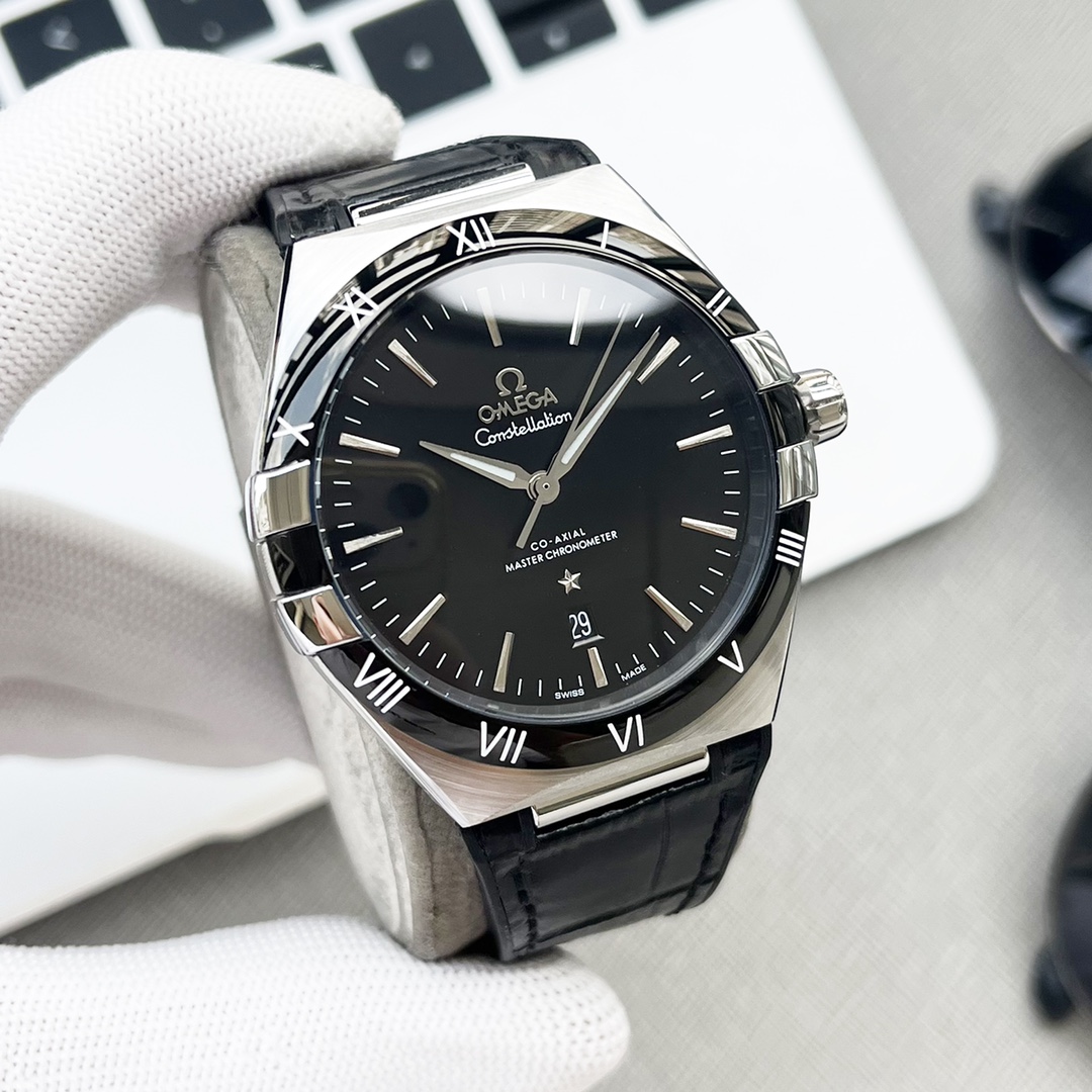 Omega Constellation Men's Watch, 41mm, Automatic Movement, Black Dial, Leather Strap