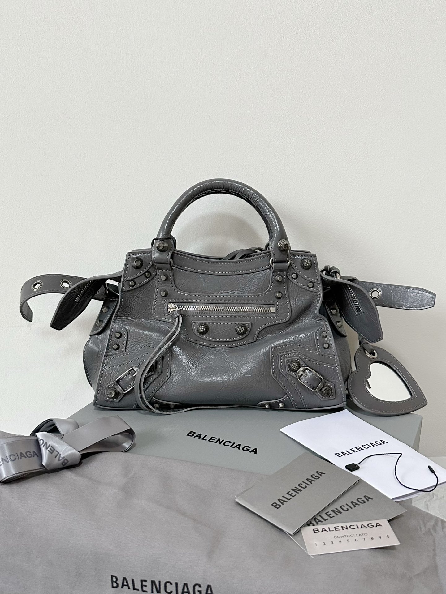 Balenciaga Le Cagole Crossbody & Shoulder Bags best website for replica
 Grey Silver Oil Wax Leather Motorcycle