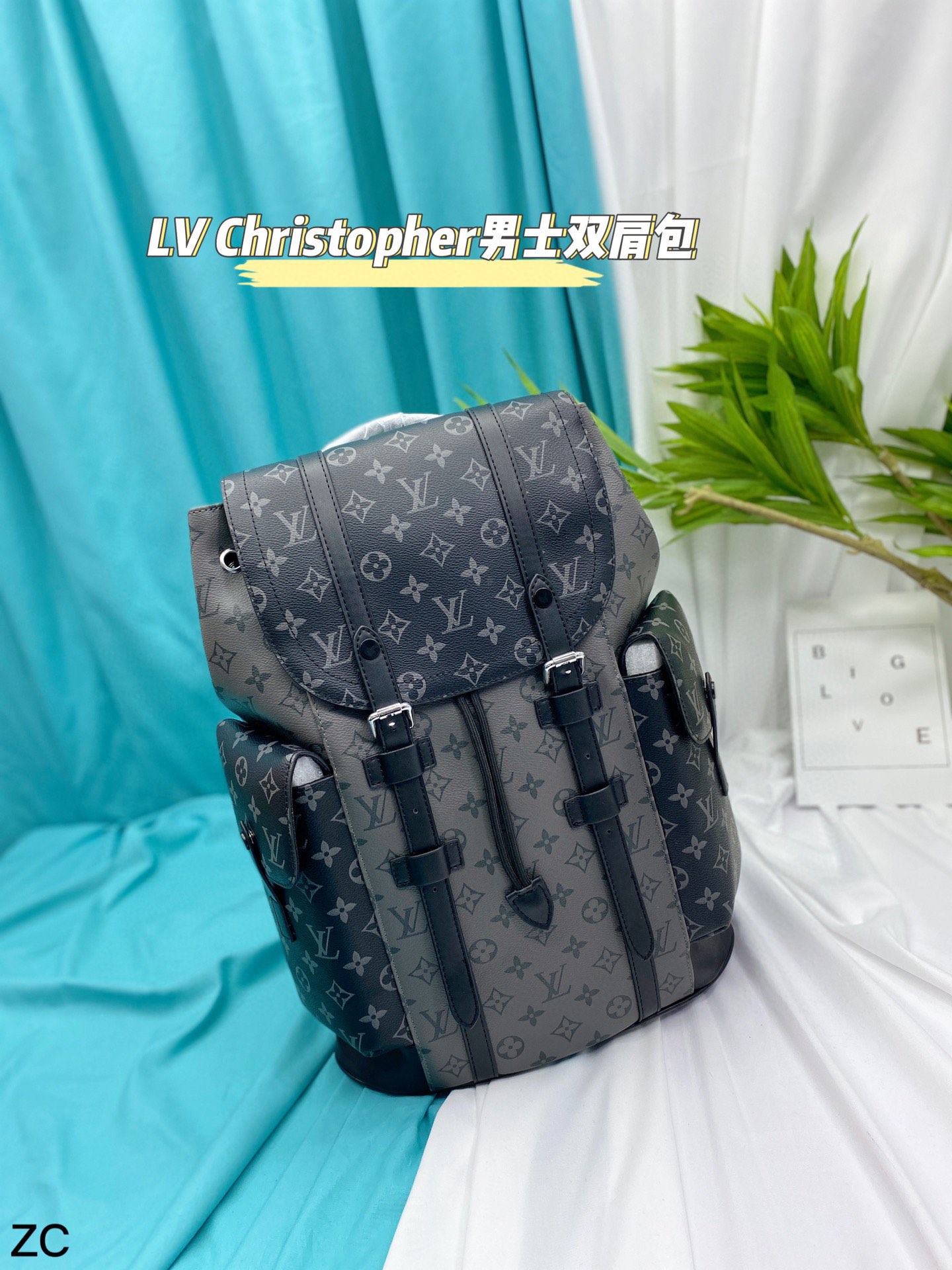 Louis Vuitton LV Christopher Bags Backpack Black Monogram Canvas Cotton Fashion