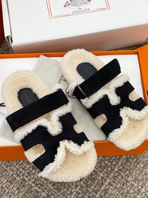 Hermes Shoes Slippers Lambswool Rubber