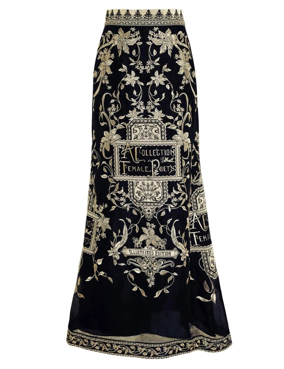 （爆款大量现货发售）#B971 澳洲Zimmermann秋季高腰刺绣丝麻黑金半身裙颜色：黑色码数：0/S 1/M 2/L 3/XL