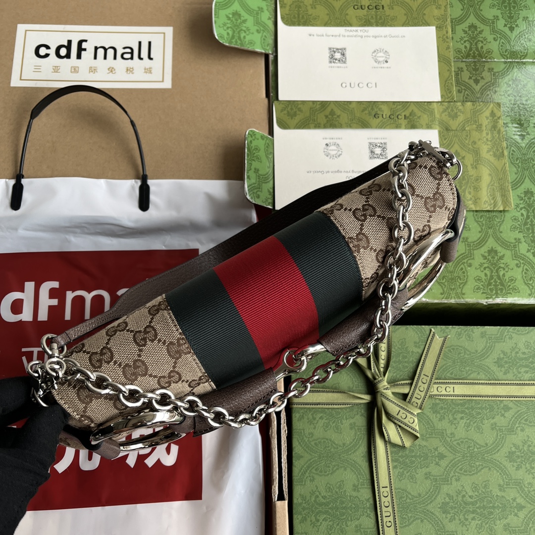 Gucci Horsebit Chain Beige GG canvas with brown leather and red-green web shoulder everyday