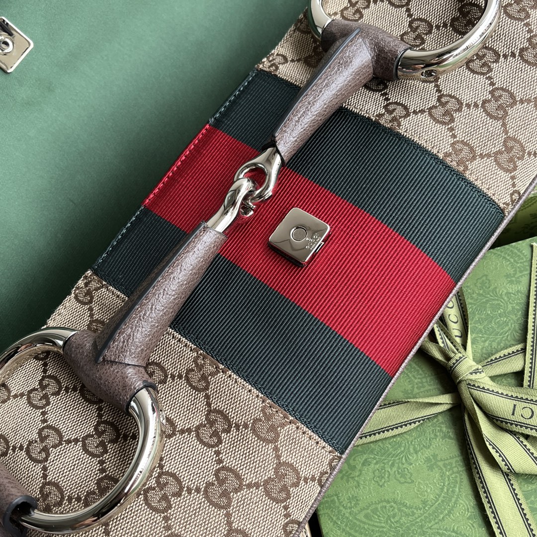Gucci Horsebit Chain Beige GG canvas with brown leather and red-green web shoulder everyday