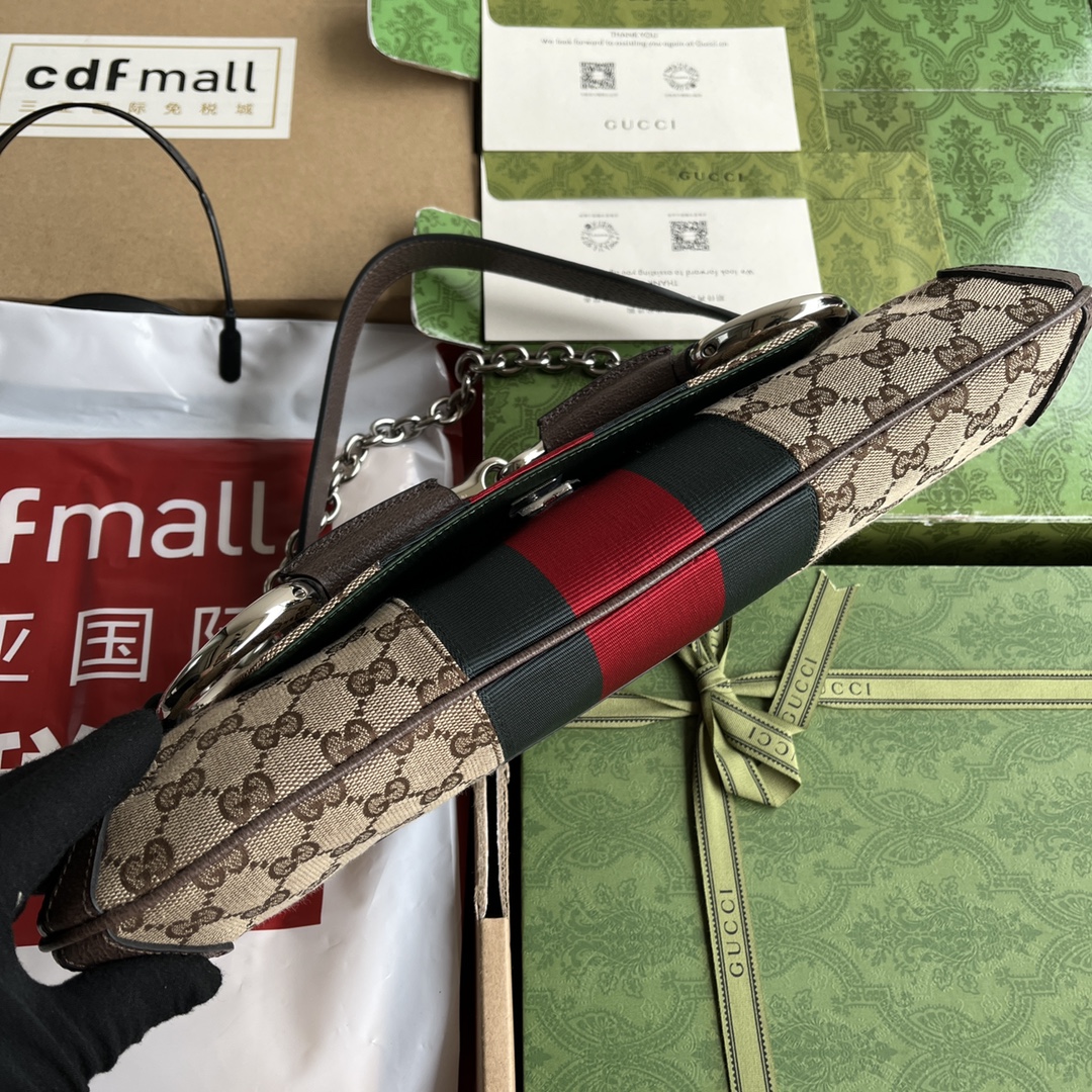 Gucci Horsebit Chain Beige GG canvas with brown leather and red-green web shoulder everyday