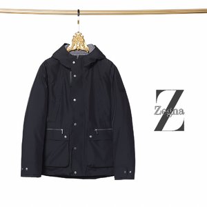 Zegna Clothing Down Jacket Black Blue White Nylon Duck Down Fall/Winter Collection Fashion