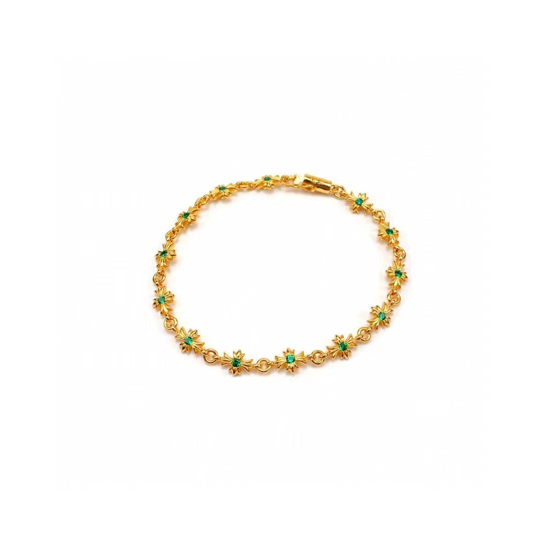 NO:104708,Chrome Hearts Gold-plated Green Diamond TinyE Fine Cross Bracelet, Jewelry Boutique, Chrome Hearts, Chrome Hearts, Bracelet, Gold Plating19860909Chrome Hearts克罗心 镀金绿钻TinyE 细十字花手链,饰品精品,chrome hearts,chrome hearts,bracelet,gold plating,Jewelry