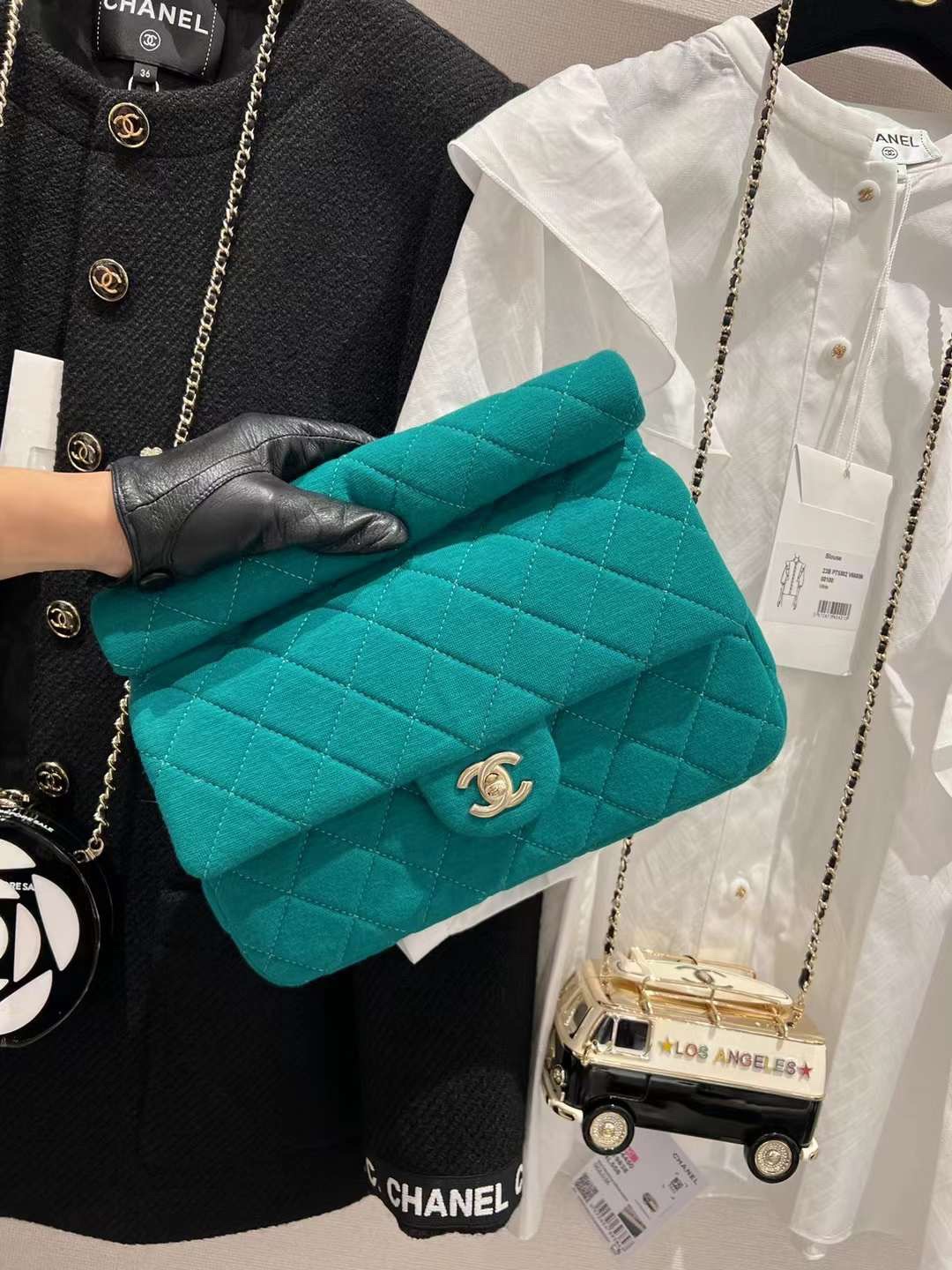CHANEL 23A Peacock Green Fabric Clutch