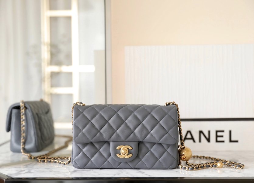 Chanel Classic Flap Bag Crossbody & Shoulder Bags AAA Class Replica Grey Vintage Gold Lambskin Sheepskin Chains
