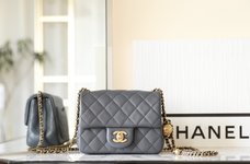 Chanel Classic Flap Bag 1:1
 Crossbody & Shoulder Bags Grey Vintage Gold Lambskin Sheepskin Underarm
