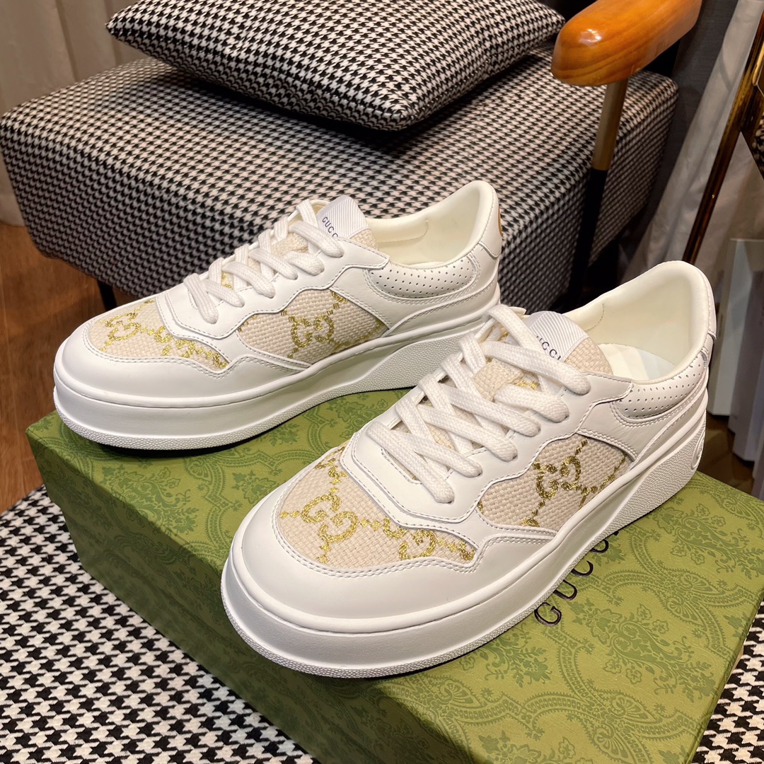 Gucci Sneakers Casual Shoes White Unisex Cowhide Vintage Sweatpants