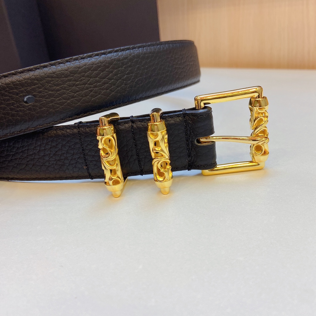 克罗心旋转滚轮皮带固定款镀银s925精品铜扣搭配头层荔枝皮酷炫十足宽度3.0cm