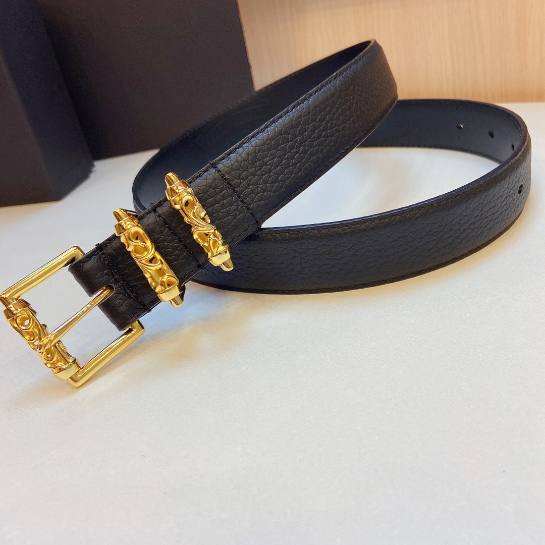 克罗心旋转滚轮皮带固定款镀银s925精品铜扣搭配头层荔枝皮酷炫十足宽度3.0cm