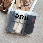 AMI Online
 Sock- Mid Tube Socks Beige Black Grey Red White Embroidery Unisex Cotton