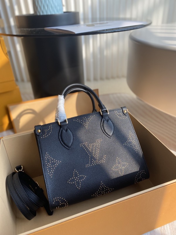 Louis Vuitton LV Onthego Handbags Tote Bags Black Cowhide T Monogram M46733