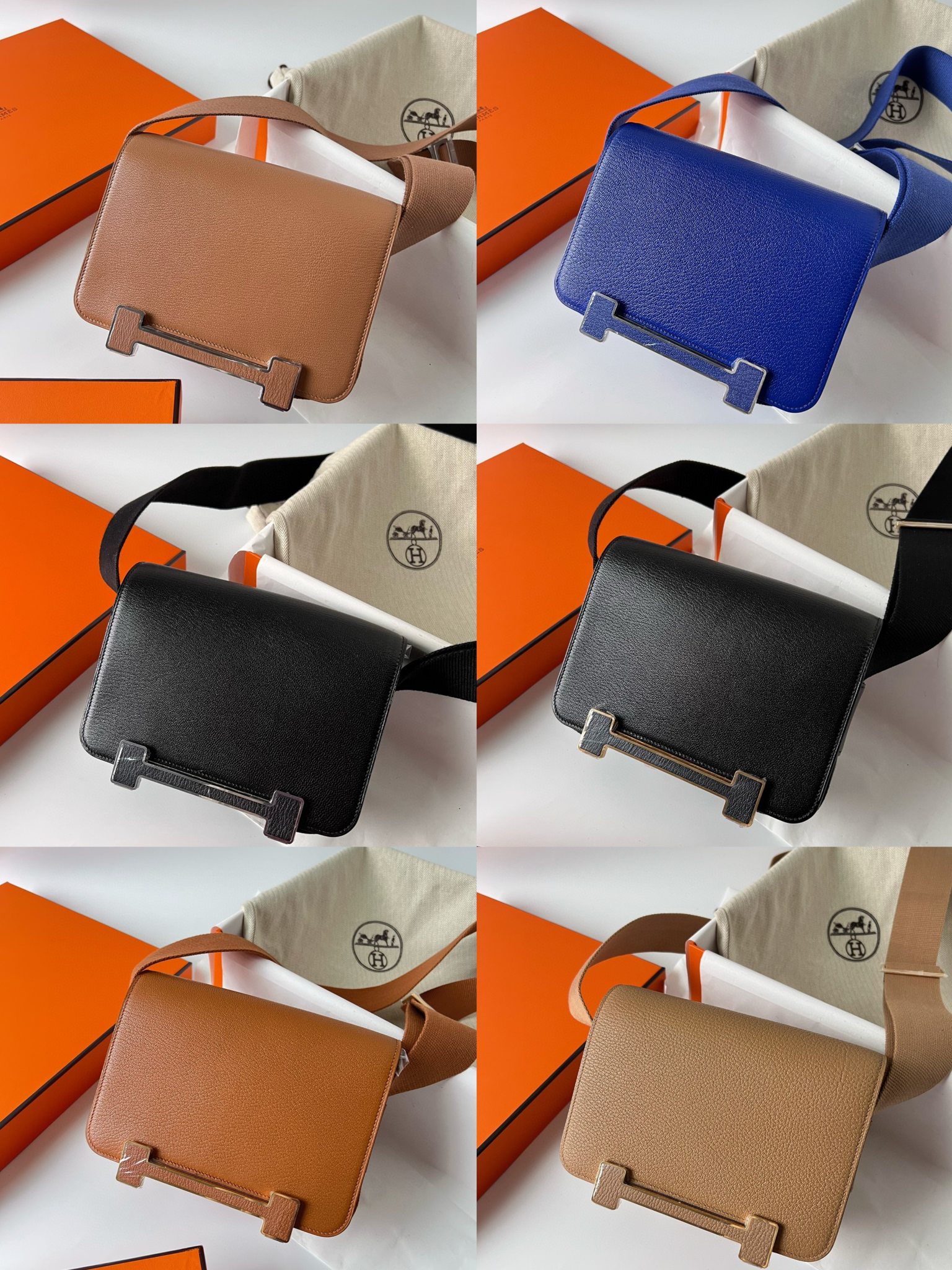 Hermès Hermes Geta Chevre goatskin gold and silver buckle