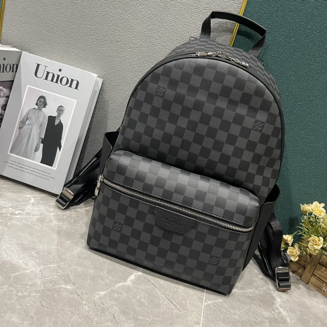 Louis Vuitton LV Discovery Bags Backpack Black Grid Green Grey Monogram Eclipse Cowhide M46553