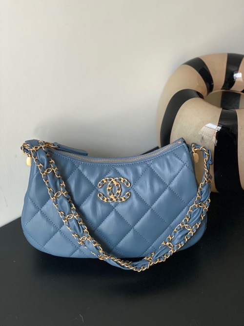 Chanel 23K Hobo Bag, Quilted Leather with Chain Strap - Elegant Blue 1 Chanel 23K Hobo Bag, Quilted Leather with Chain Strap - Elegant Blue