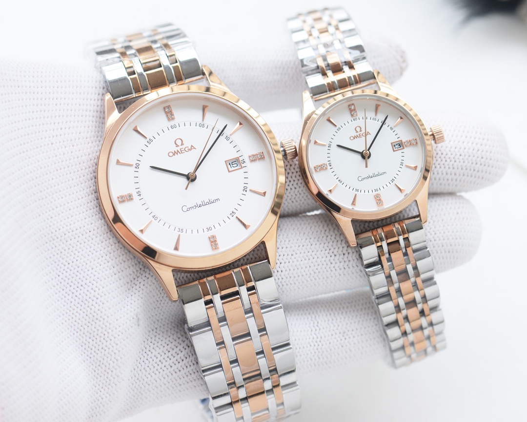 Omega-OMEGA Couple’s Wristwatch: White Shell, Gold Shell, Steel Belt – Quality Assurance - 图片 3