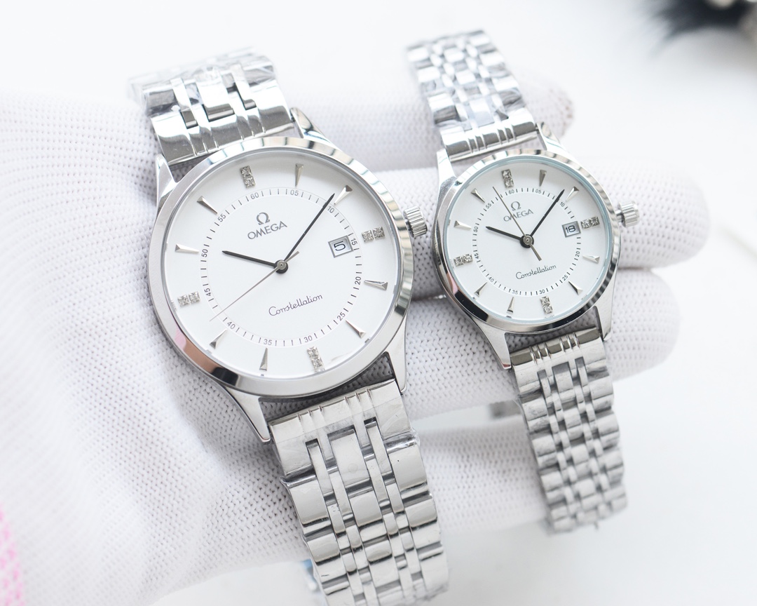 Omega-OMEGA Couple’s Wristwatch: White Shell, Gold Shell, Steel Belt – Quality Assurance - 图片 2