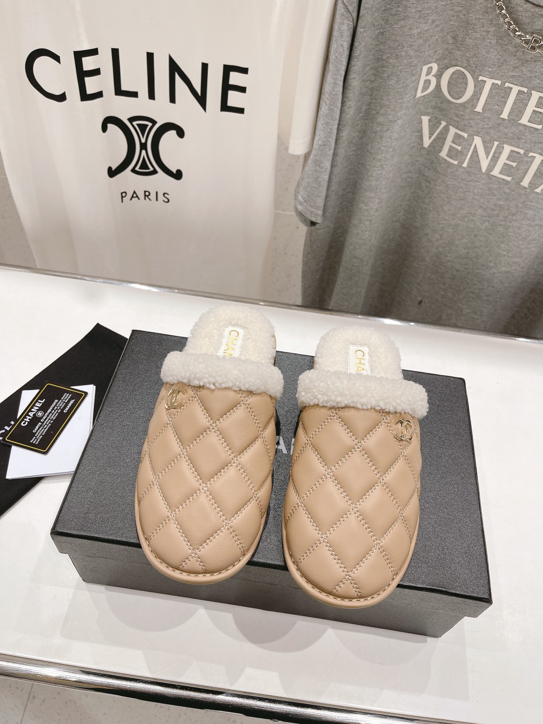 Chanel Shoes Half Slippers Lambswool Sheepskin Wool Winter Collection