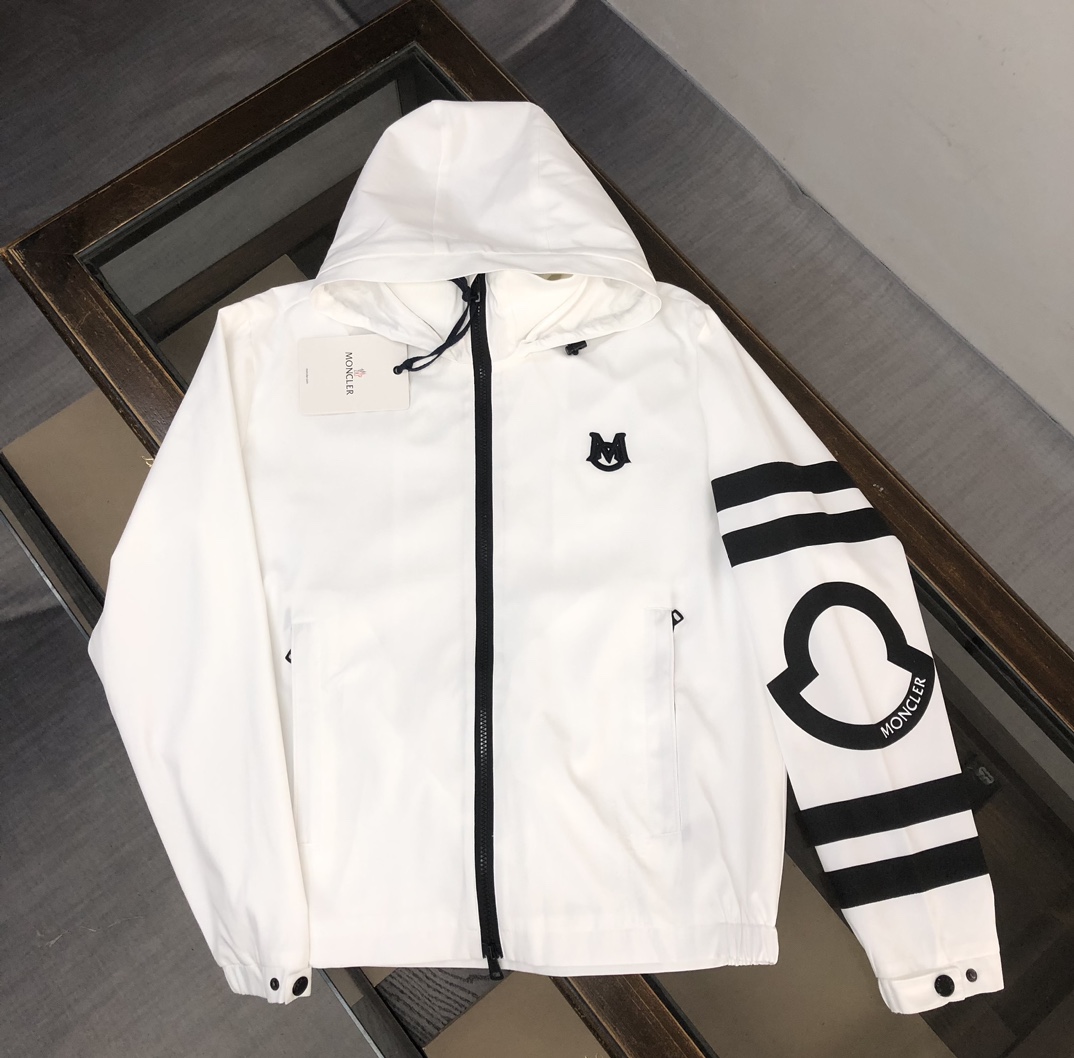 Moncler Best
 Clothing Coats & Jackets Windbreaker Black White Embroidery Spring/Fall Collection Fashion