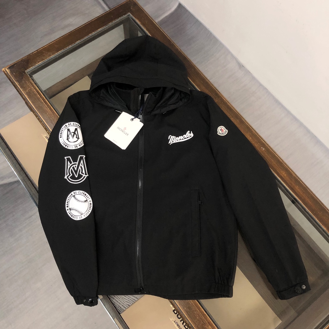 Top 1:1 Replica
 Moncler Clothing Coats & Jackets Windbreaker Black White Embroidery Spring/Fall Collection Fashion